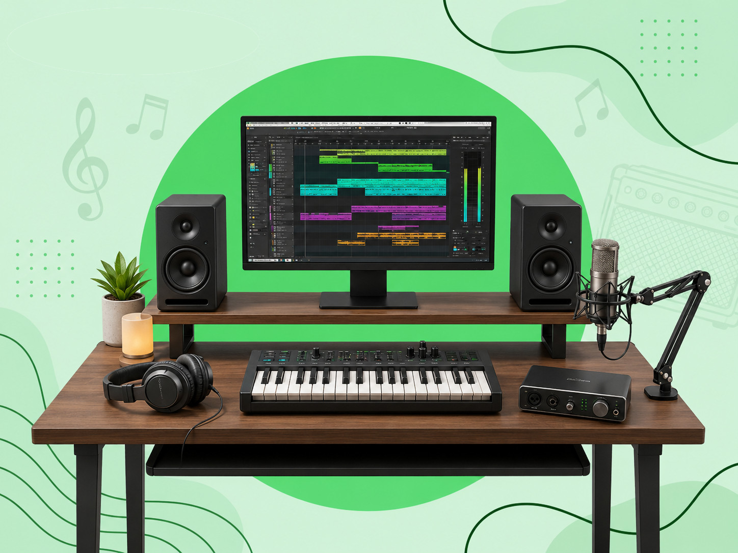 Music production gear including recording equipment and studio tools