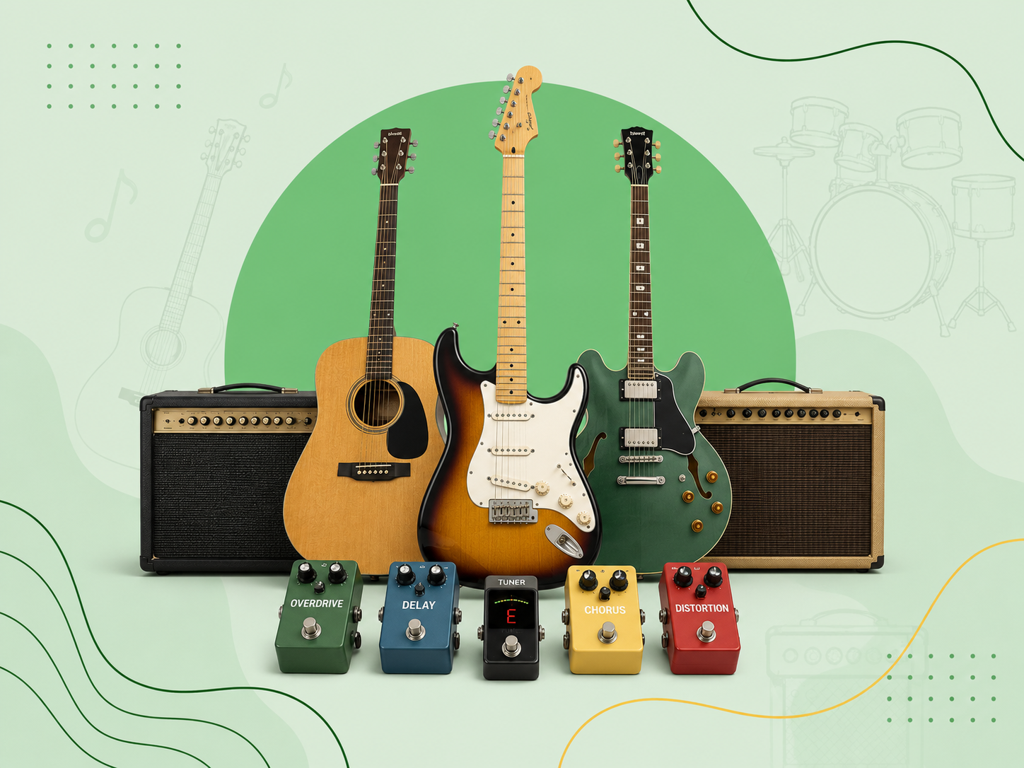 Music buying guide with guitars pedals microphones and recording gear