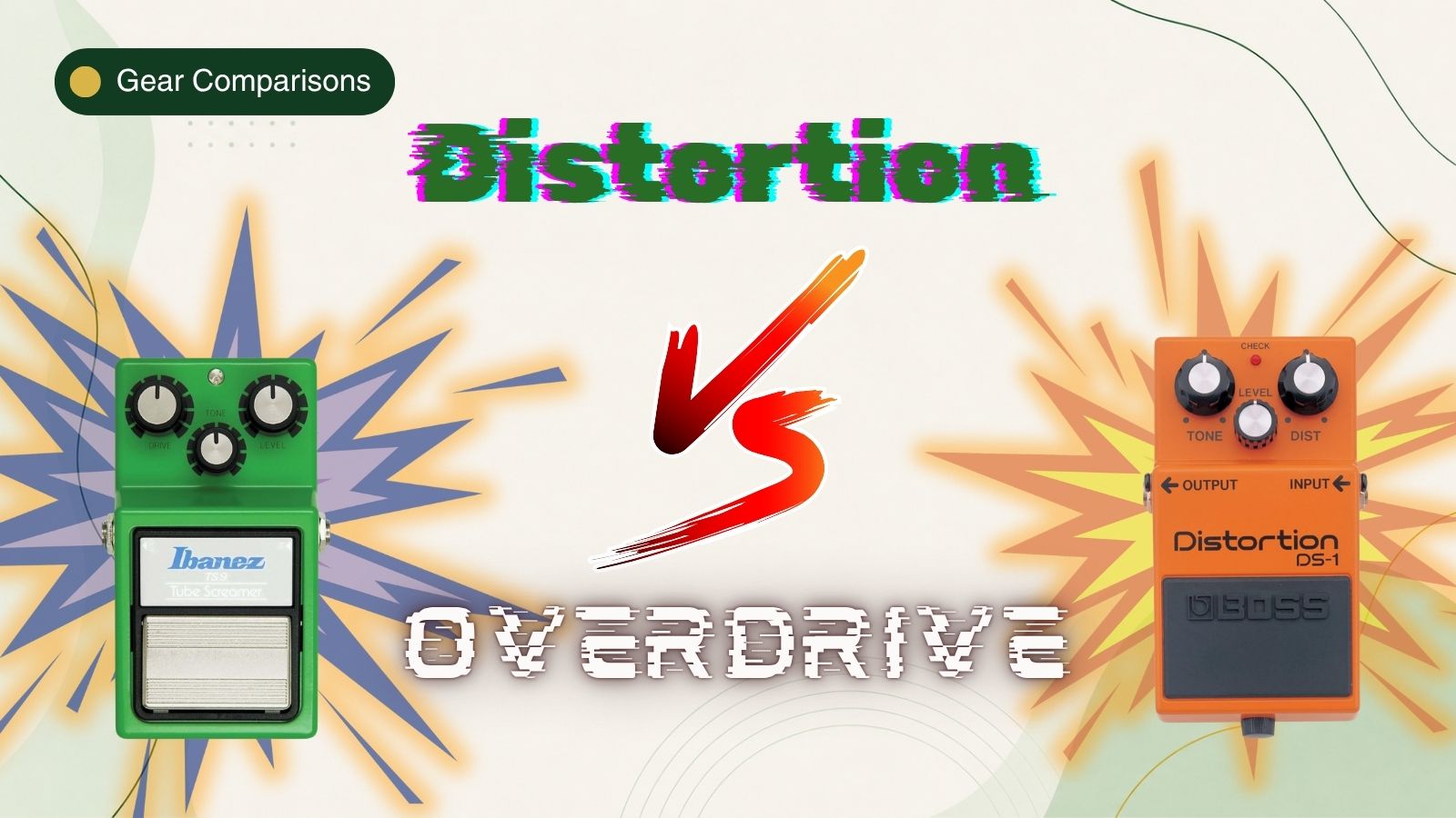Overdrive and distortion guitar pedals used to create rock, blues and metal guitar tones