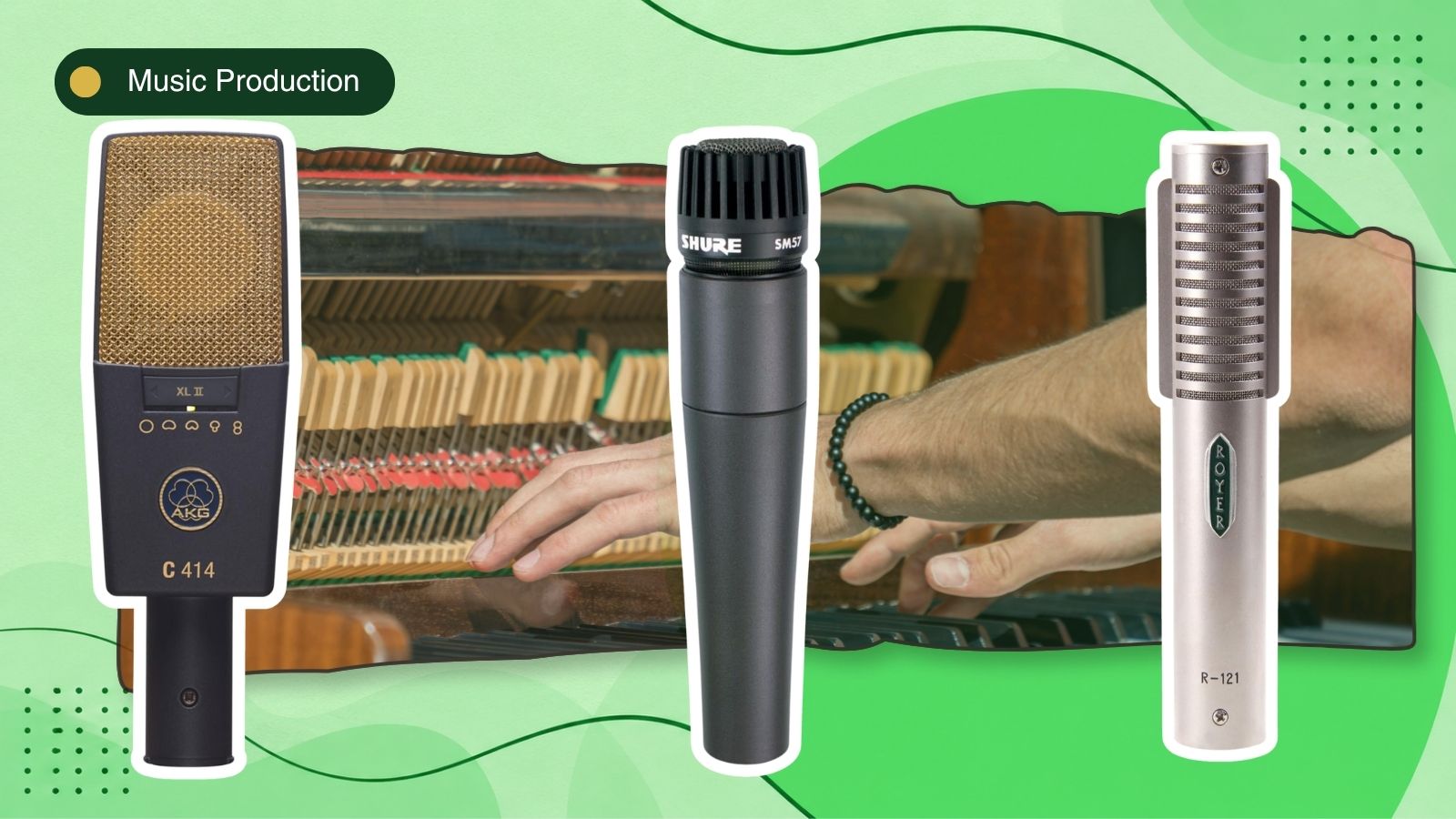 Upright piano opened for recording with microphones placed near the strings