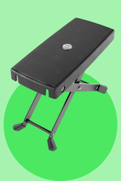K&M 14670 black adjustable guitar footrest with non-skid pad and steel legs