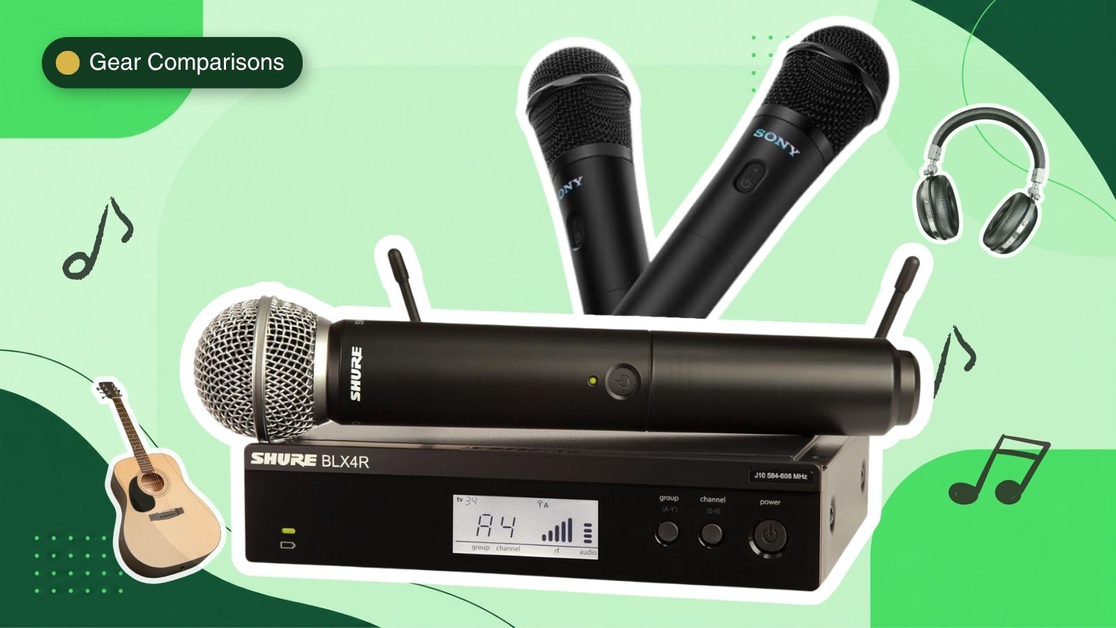 Sony ULT MIC, Sennheiser XSW 1-835 and Shure BLX24 SM58 wireless microphone systems