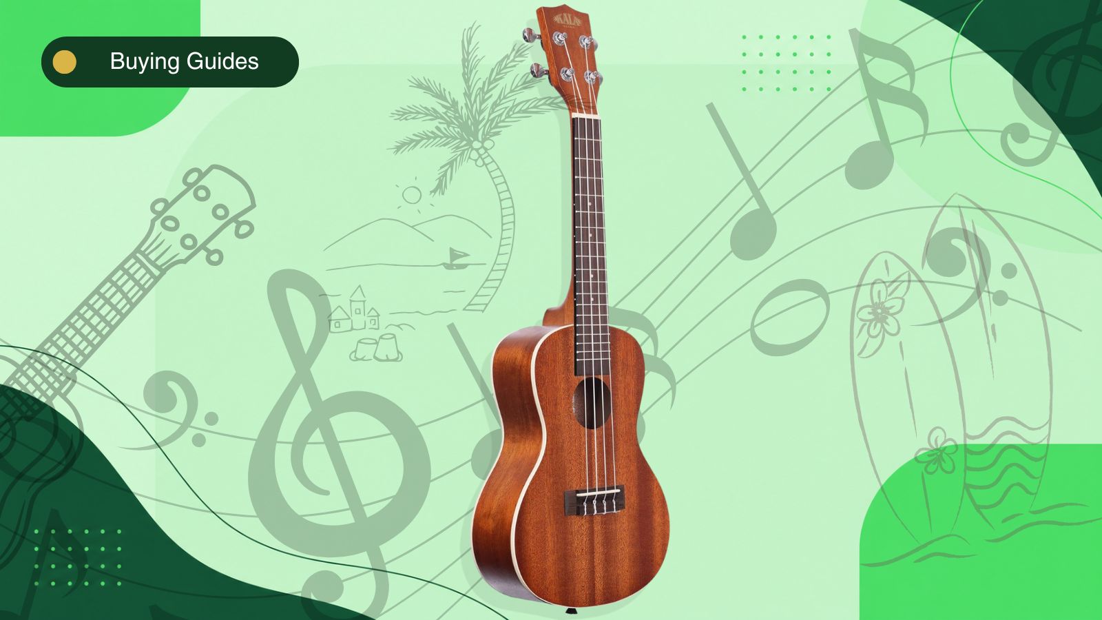 Ukulele Cover Image surrounded by notes