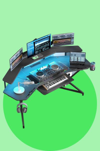 Auromie 72 inch music desk with power outlet for home studio