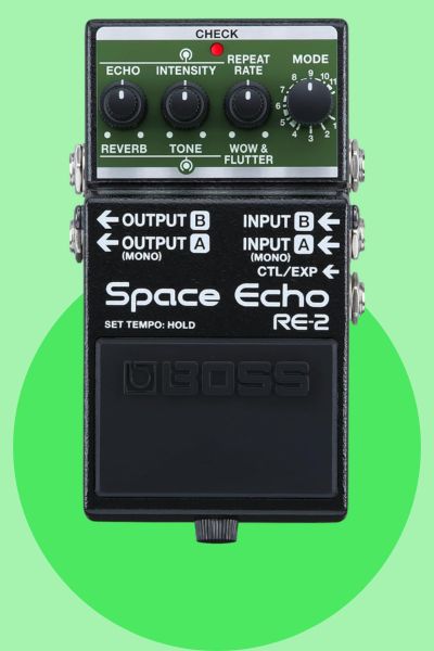 BOSS RE-2 Space Echo compact pedal for tape echo and spring reverb effects